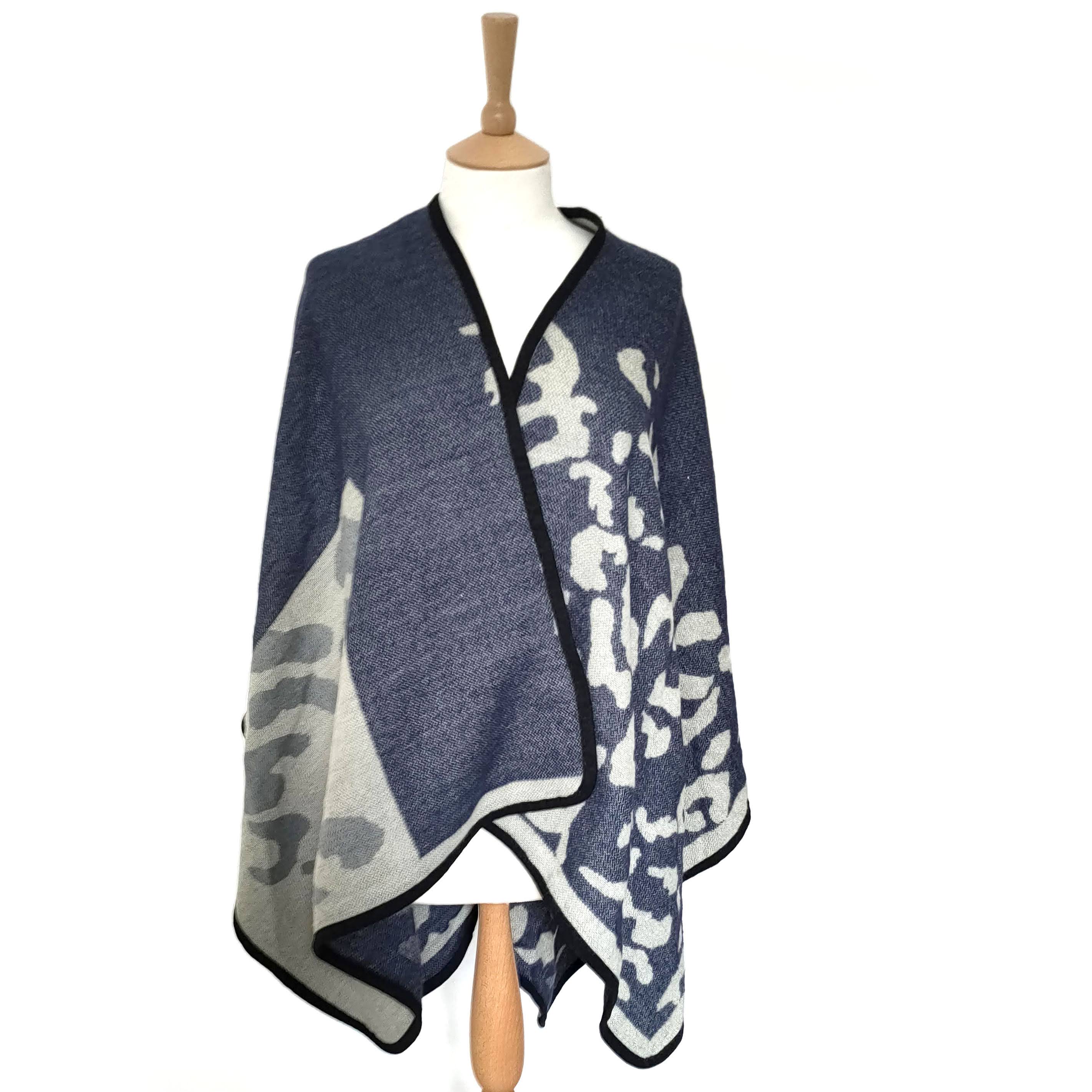 Dark Blue Animal Print Winter Shawl - Soft & Warm Fashion Scarf for Women - Perfect for Cold Weather, Outdoors, and Holiday Gifts