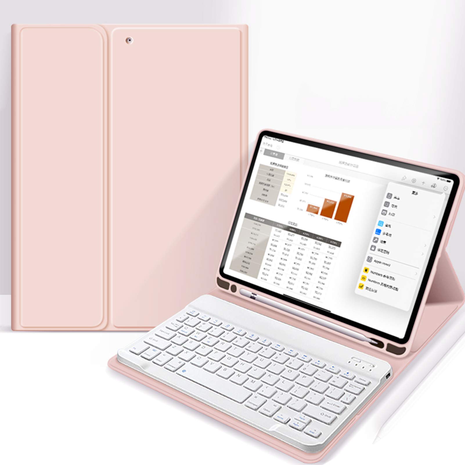 Aoub Detachable Wireless Bluetooth Keyboard Case for iPad Air 5th/4th Generation (2022/2020) - Folio Stand Cover with Soft TPU Back & Apple Pencil Holder for iPad Air 10.9 inch (Baby Pink) | Perfect for Work, Study & Travel