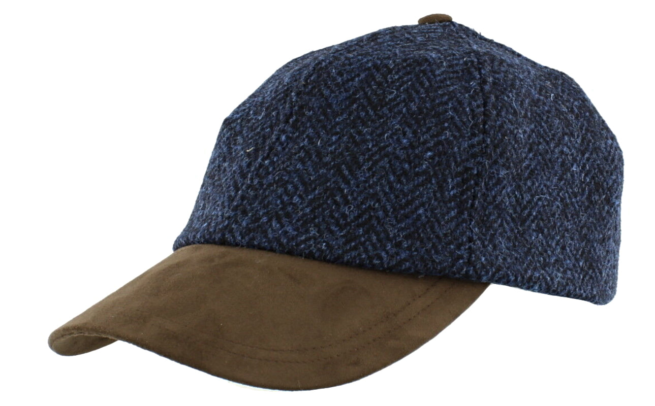 Harris Tweed Adjustable Baseball Cap for Men & Women - Navy Blue Wool Hat for Outdoor, Golf, Hiking & Casual Wear