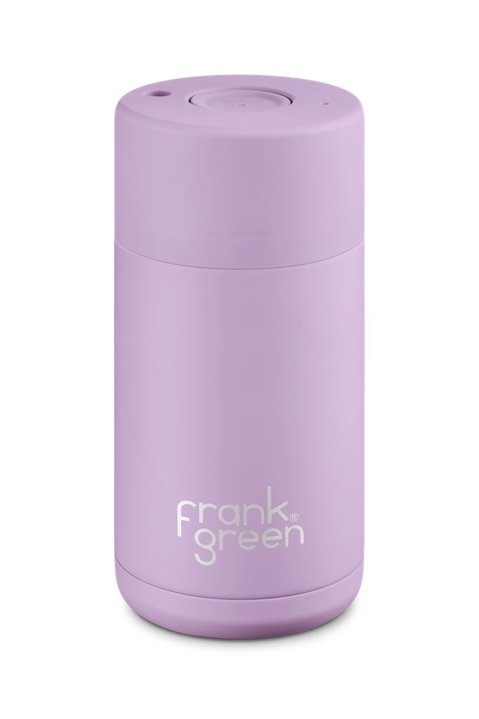 Frank Green 12oz/355ml Ceramic Reusable Coffee Cup - Insulated Travel Mug with Lid, Leakproof & Eco-Friendly (Lilac Haze) - Perfect for Office, Commuting & Outdoor Activities