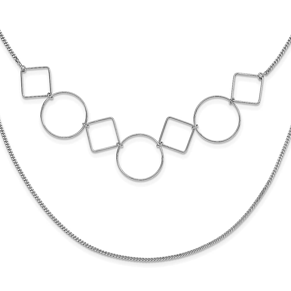 925 Sterling Silver Double Strand Geometric Chain Necklace - Elegant Layered Pendant Charm Jewelry for Women | Perfect Gift for Her | Ideal for Date Nights, Parties & Special Occasions