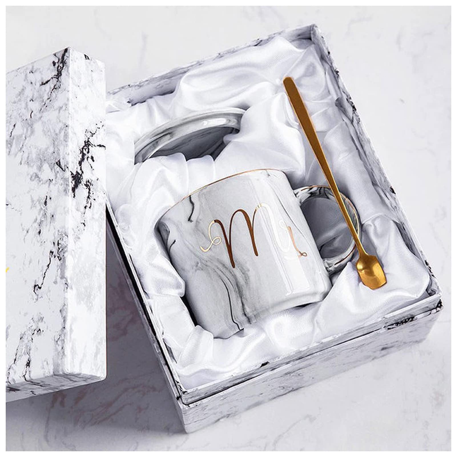 Romantic Couples Ceramic Mugs Set with Lids & Stainless Steel Spoons - 400ml Coffee Cups for Couples, Perfect Gift for Anniversaries & Valentine's Day - Ideal for Morning Coffee, Tea Time, and Couple Bonding Moments