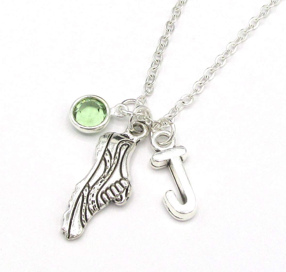 Personalized Running Shoe Necklace - Birthstone & Initial Charm for Runners - Perfect Gift for Her
