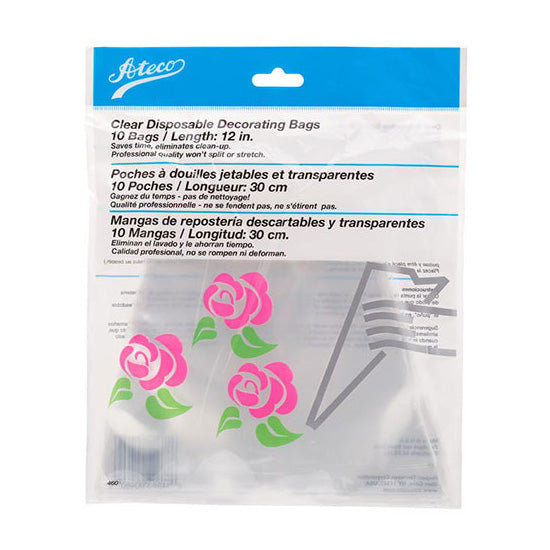 Ateco 460 Clear Disposable Pastry Bags - 12 Inch, 10 Pack - Perfect for Cake Decorating, Icing Piping & Baking Supplies - Ideal for Home Bakers & Professional Chefs