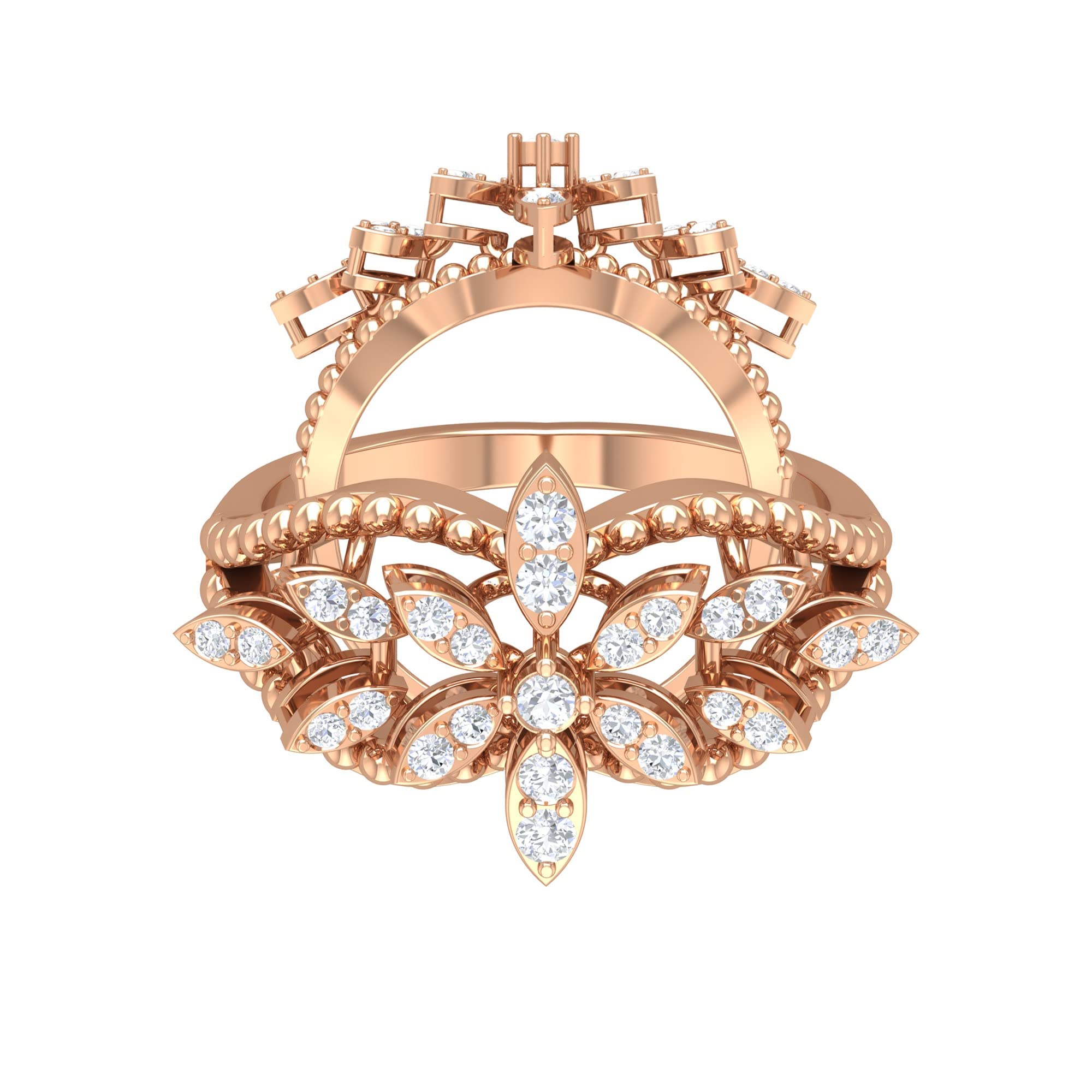 1/2 CT Diamond Cocktail Engagement Ring - 14K Solid Gold Floral Beaded Wedding Band for Women | Perfect for Proposals, Anniversaries & Special Occasions