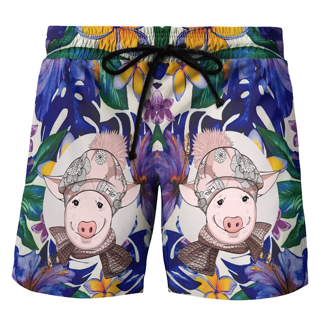 **Men's Pig Print Swim Trunks - Animal Design Quick-Dry Beach Shorts with Drawstring Waist - Perfect for Swimming, Surfing, and Summer Vacations**
