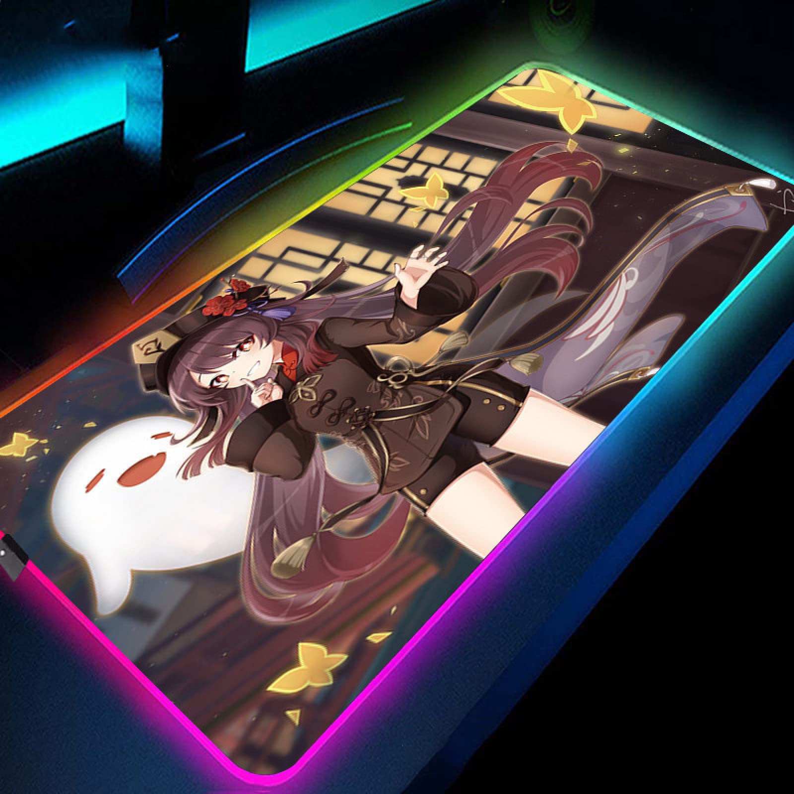 Genshin Impact Hu Tao Anime Gaming Mouse Pad - Large 400x900mm RGB LED Backlit Mouse Mat for PC, Keyboard & Gaming Setup | Perfect for Gamers, Office & Streaming