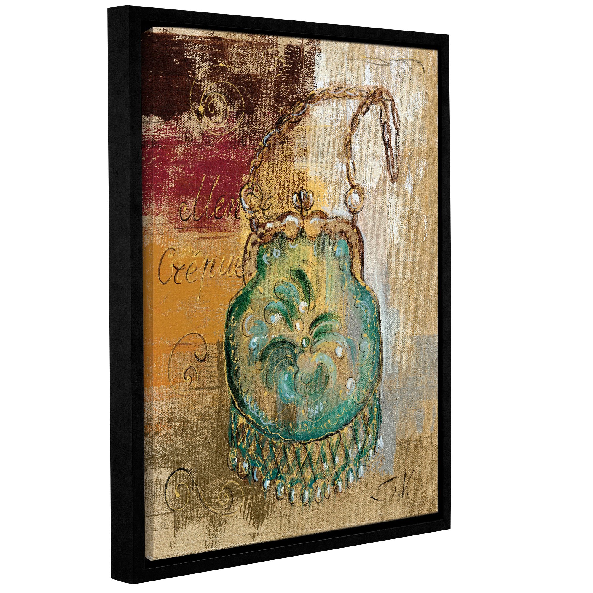 Silvia Vassileva 'Beaded Bag III' Gallery Wrapped Canvas Art Print - 36x48 Inches Floater Framed Wall Decor - Perfect for Living Room, Bedroom & Office Decor