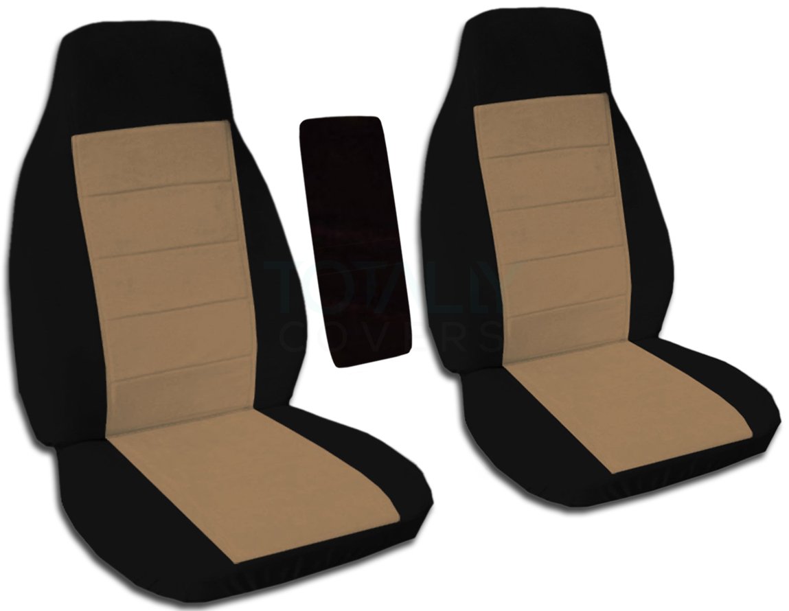 1998-2003 Ford Ranger & 1998-2000 Mazda B-Series Truck Seat Covers - Two-Tone Black & Brown Bucket Seats with Center Armrest (21 Color Options) | Fits Regular & Extended Cab with/without Lumbar & Recliner | Perfect for Road Trips, Work Commutes & Off-Road Adventures