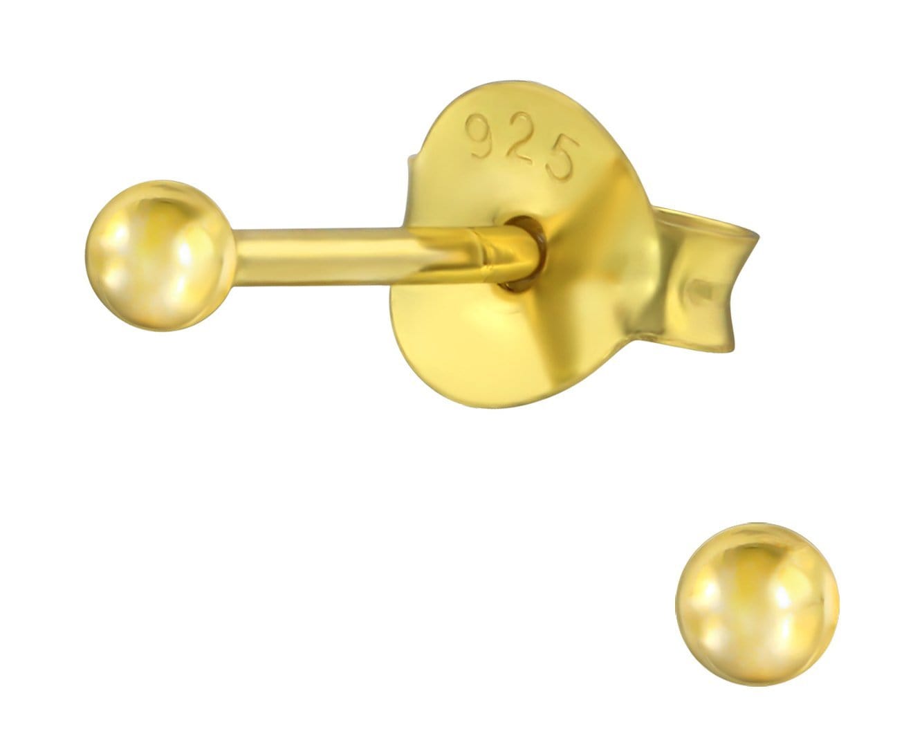 14K Gold Plated 2mm Sterling Silver Ball Stud Earrings for Women - Hypoallergenic Minimalist Jewelry - Perfect for Everyday Wear, Gifts & Special Occasions