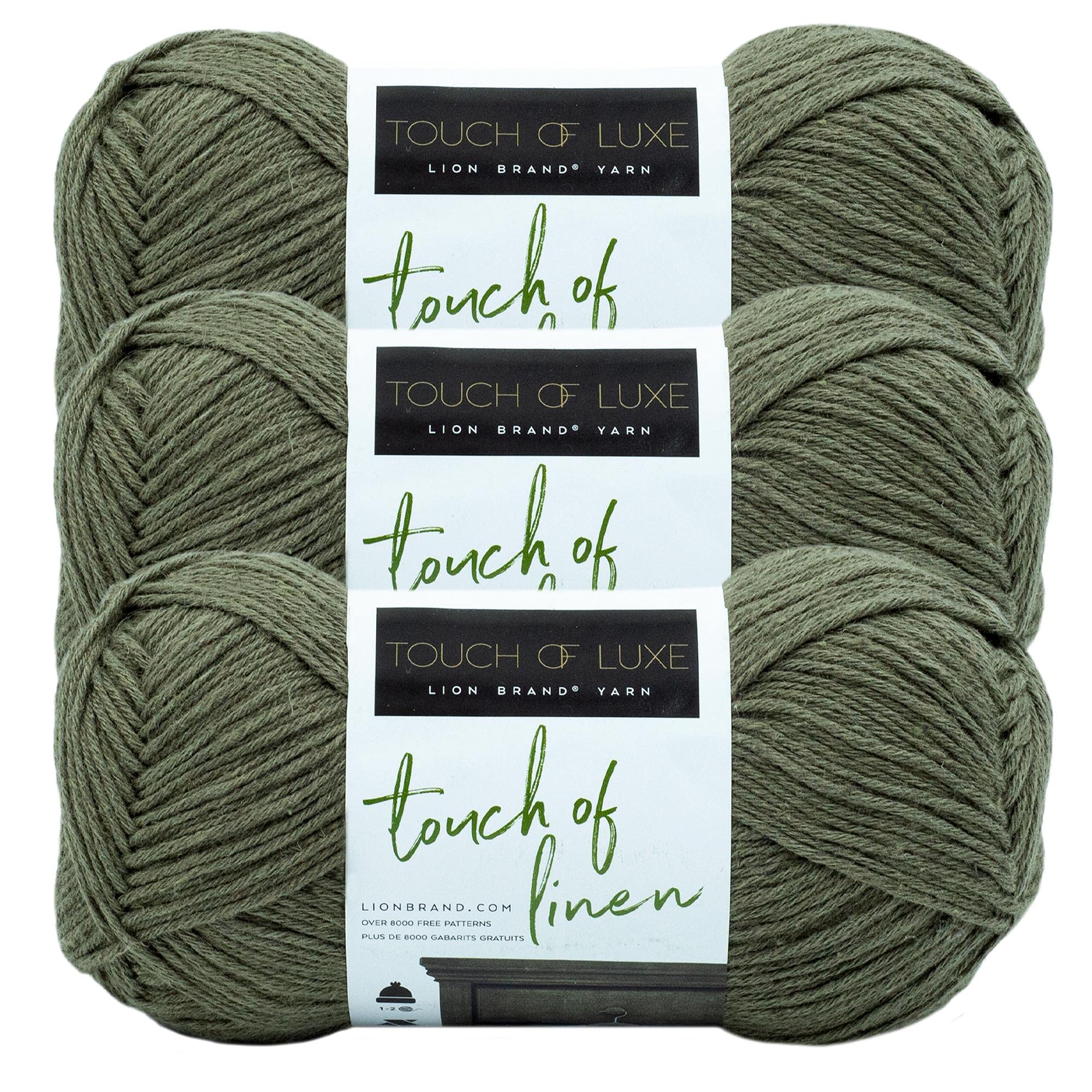(3 Pack) Lion Brand Yarn Touch of Linen Yarn - Soft & Durable Army Green Knitting & Crochet Yarn - Perfect for Scarves, Blankets & DIY Crafts