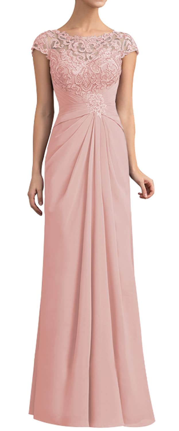 Elegant Long Chiffon Mother of The Bride Dress - Floral Embroidered A-Line Prom Gown with Cap Sleeves | Perfect for Weddings, Formal Events & Special Occasions