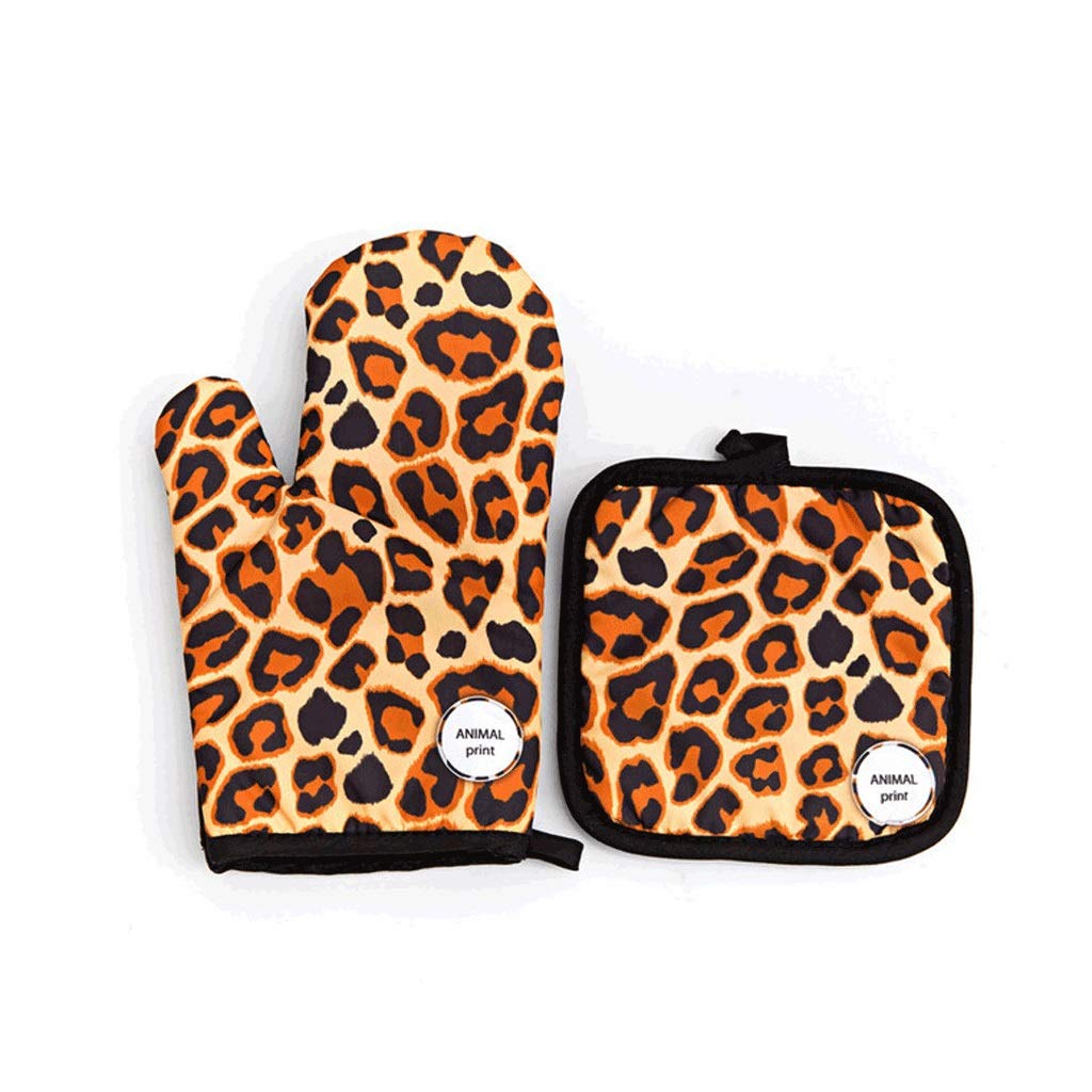 2pcs Insulated Leopard Pattern Kitchen Gloves - Heat Resistant Oven Mitts for Cooking, Baking, BBQ, Microwave, and Pot Handling