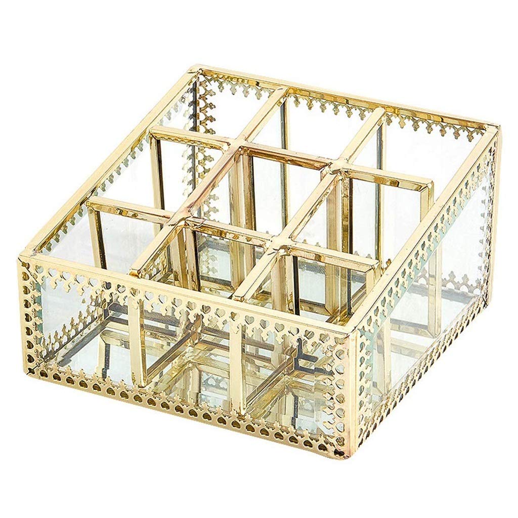 GPPZM Small Lipstick Holder - Dust-Free Glass & Copper Alloy Makeup Organizer for Lip Gloss, Eyeliner | Vanity Cabinet Storage Box | Perfect for Home & Travel Beauty Organization