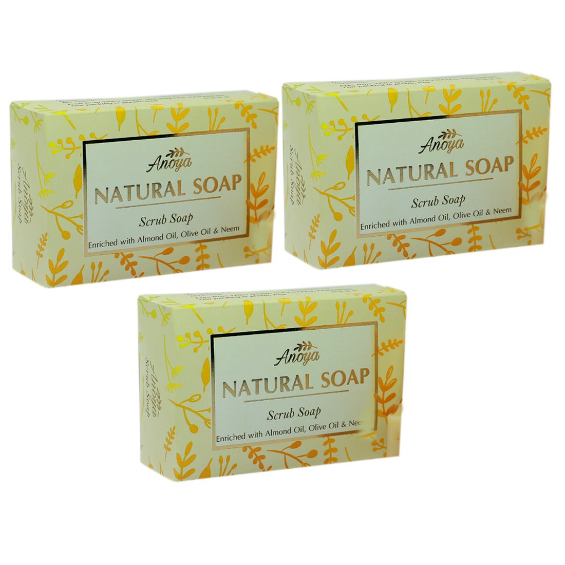 Anoya Natural Handmade Soap Bar - 100g (Pack of 3) | Organic Exfoliating Body Wash for Dry & Sensitive Skin | Perfect for Shower, Bath & Gift Sets