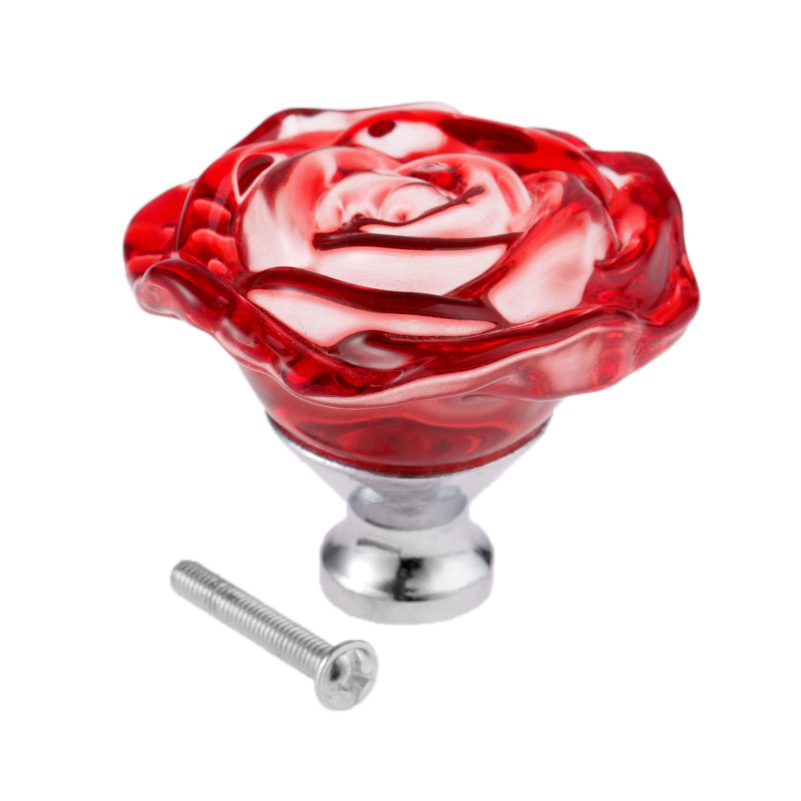 Red Crystal Cabinet Knobs - Rose Glass Drawer Handles for Kitchen & Bathroom
