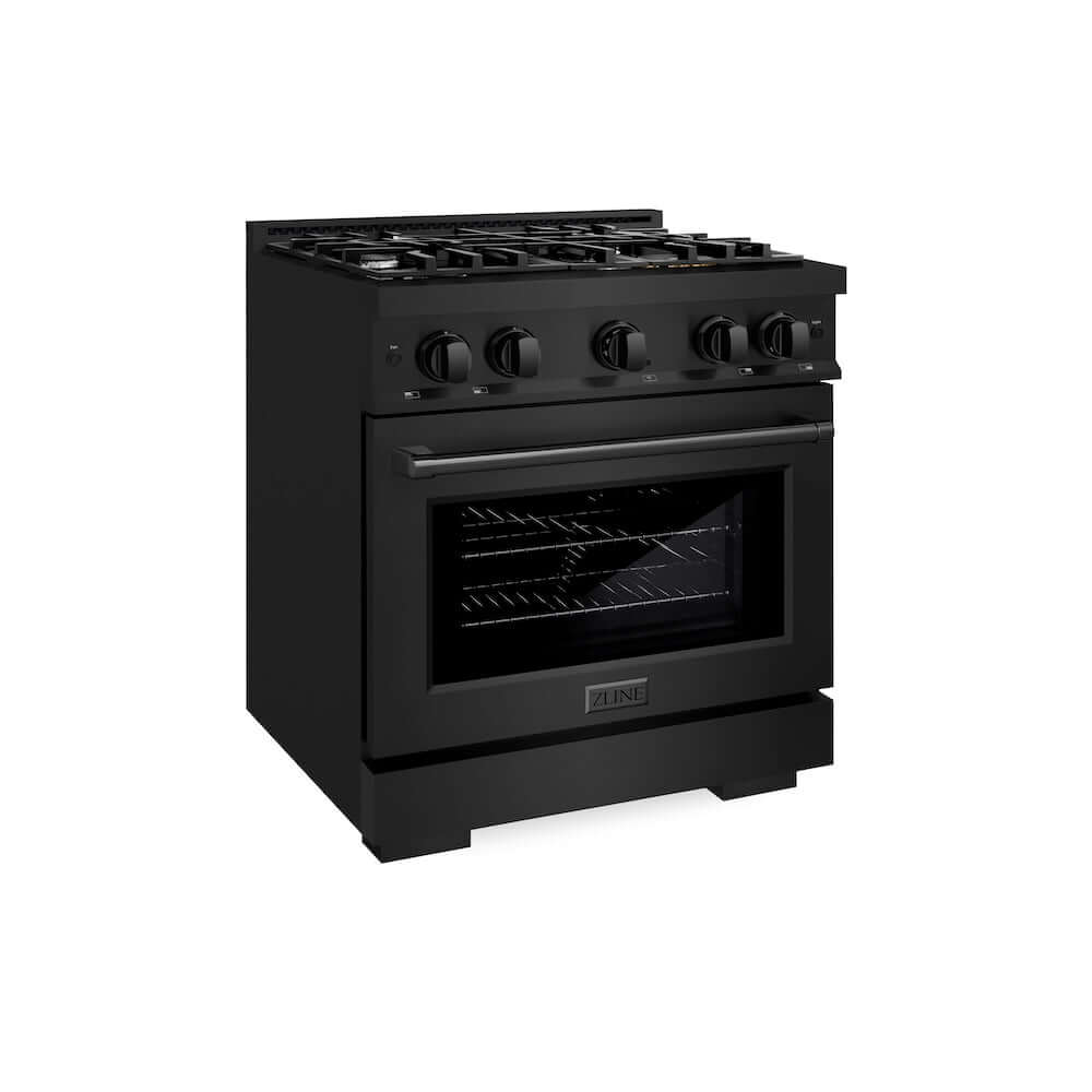 ZLINE 30-inch 4.2 cu. ft. Dual Fuel Range with 4-Burner Gas Cooktop & Electric Convection Oven - Black Stainless Steel (HDRB 30) | Professional Kitchen Appliance for Home Chefs & Cooking Enthusiasts
