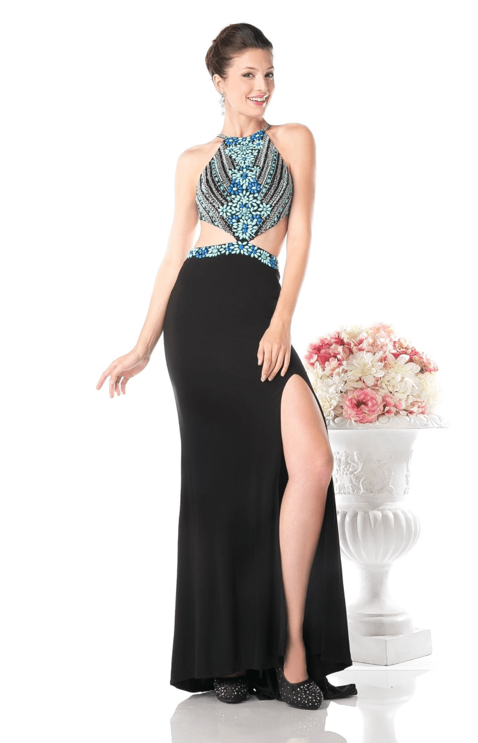 Cinderella Divine Mermaid Halter Beaded Cut Out Dress for Women - Elegant Evening Gown for Prom, Party, and Special Occasions