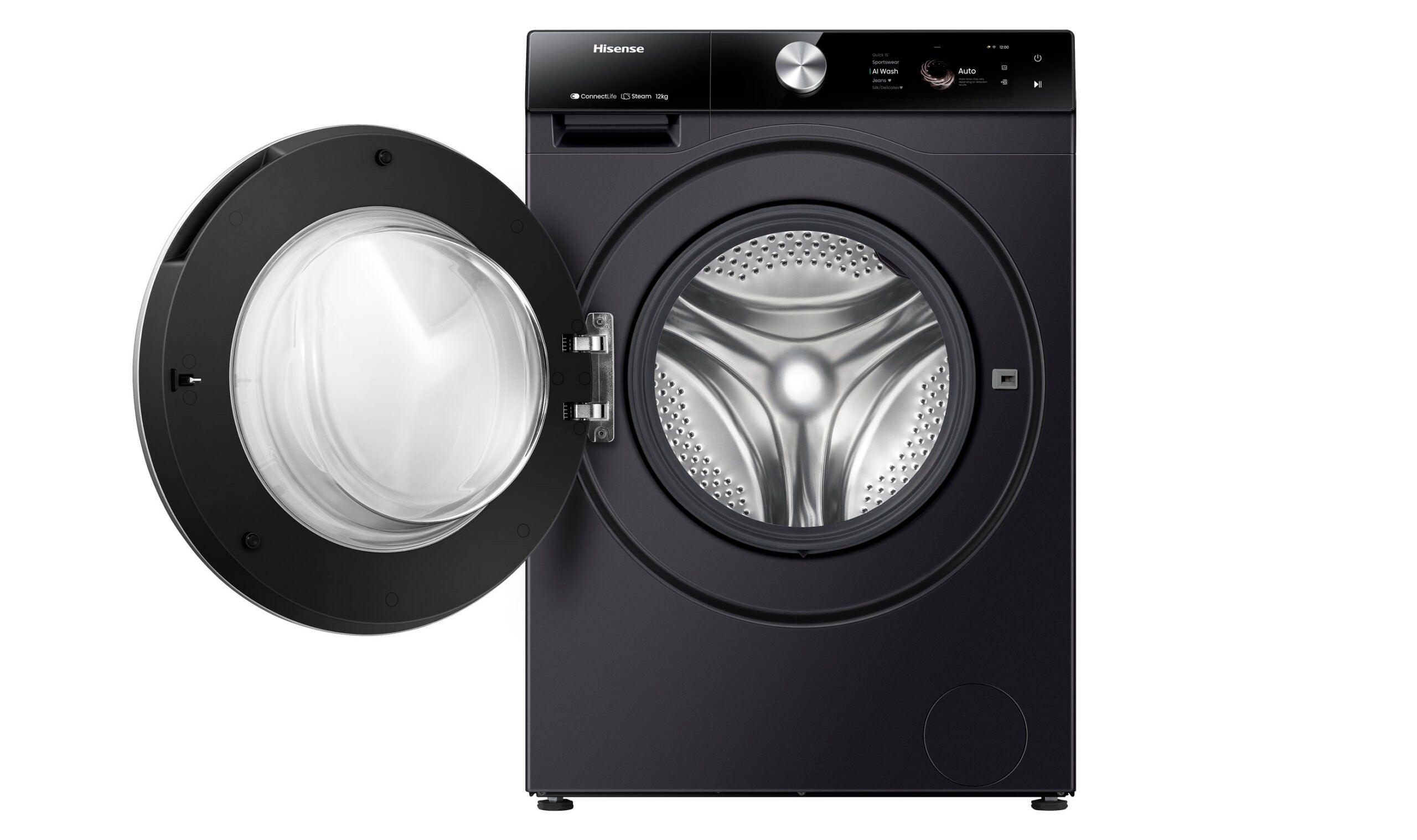 Hisense 12kg Series 9 Front Load Washing Machine - Energy Efficient, Quiet Operation, Charcoal Black (HWFS1214PB) - Perfect for Apartments, Laundry Rooms & Small Homes