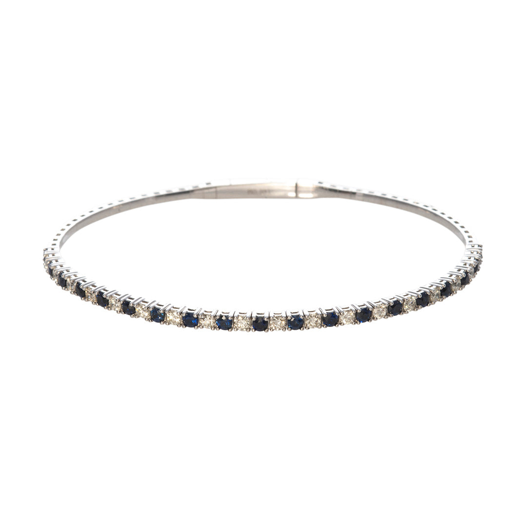 14K White Gold Sapphire & Diamond Flexible Bangle Bracelet for Women - Elegant Stackable Jewelry for Parties, Weddings & Everyday Wear