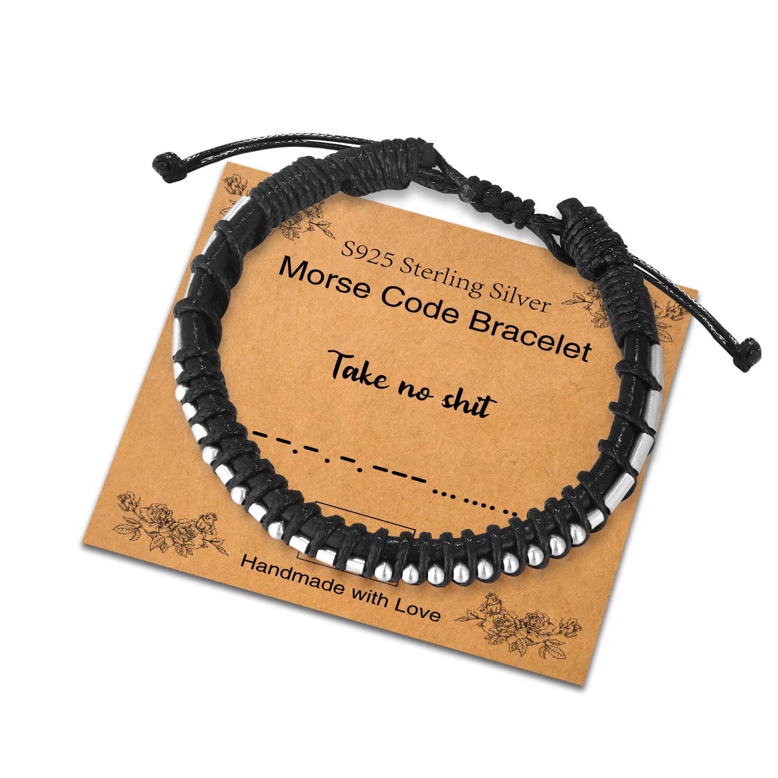 Sterling Silver Morse Code Bracelet for Women & Men - Adjustable Leather Inspirational Jewelry - Birthday & Friendship Gift for Her & Him - Perfect for Daily Wear, Special Occasions & Meaningful Gifting