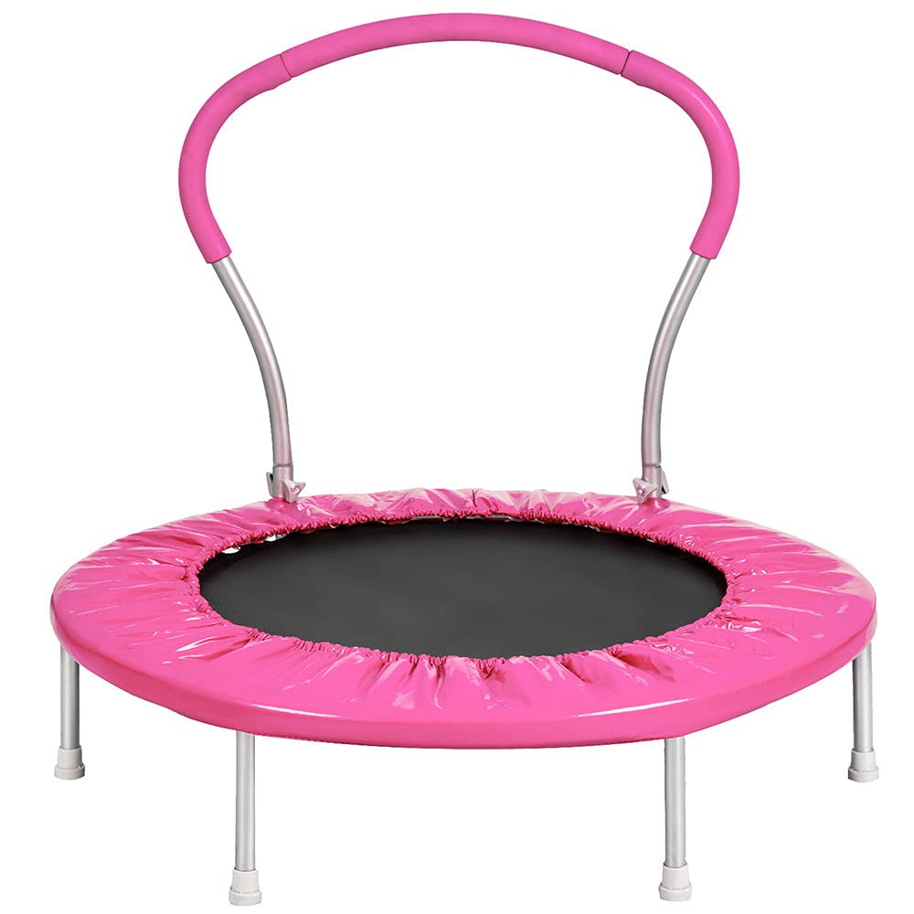 36In Kids Trampoline with Adjustable Handrail & Safety Pad - Indoor/Outdoor Bounce Trampoline for Toddlers & Children | Perfect Birthday Gift, Backyard Play, Exercise & Fun Activity (Pink)