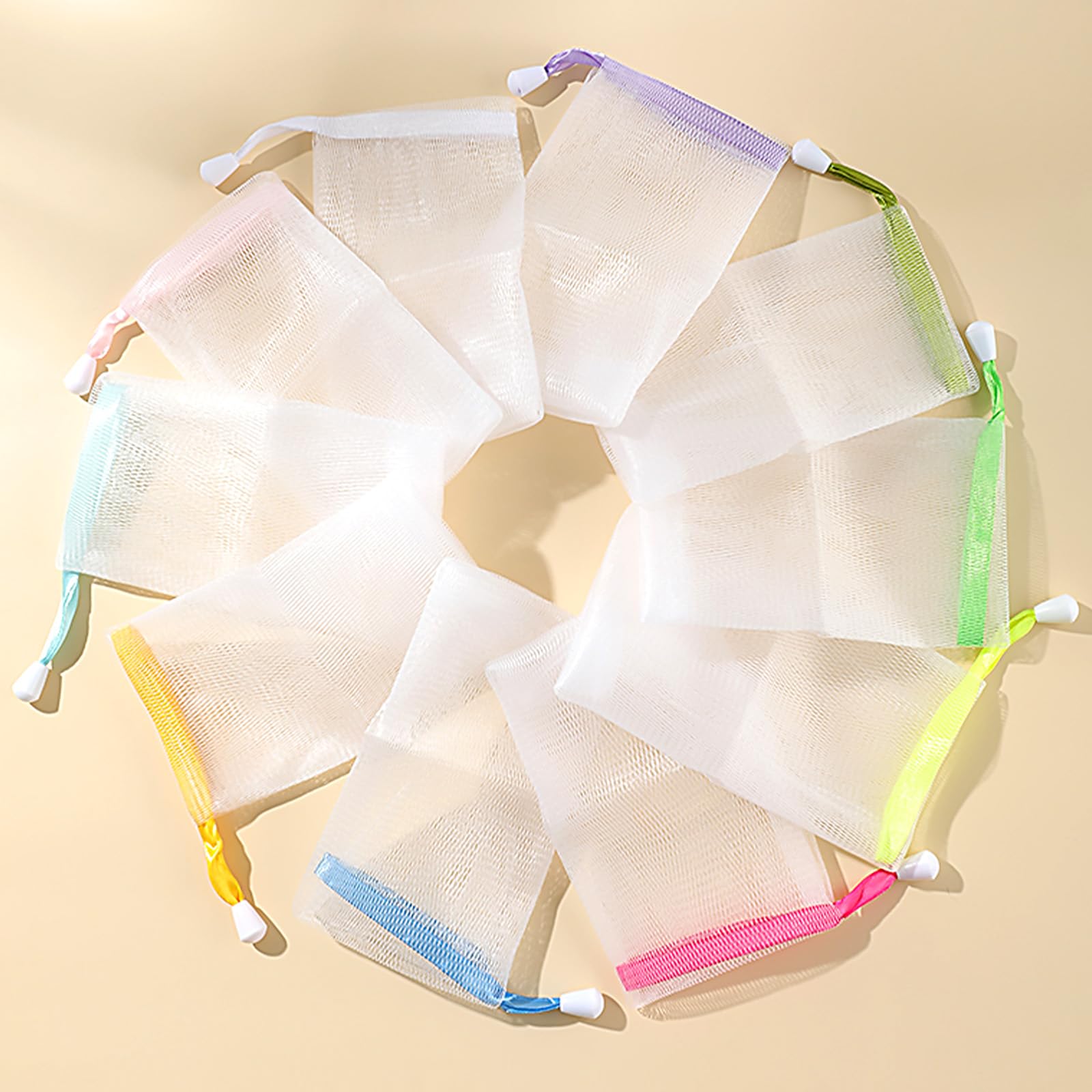 10 PCS Exfoliating Mesh Soap Pouches - Double Layer Thickened Foam Net Soap Saver Sacks with Drawstring for Shower & Bath (Multicolor) - Perfect for Travel, Gym & Eco-Friendly Soap Usage
