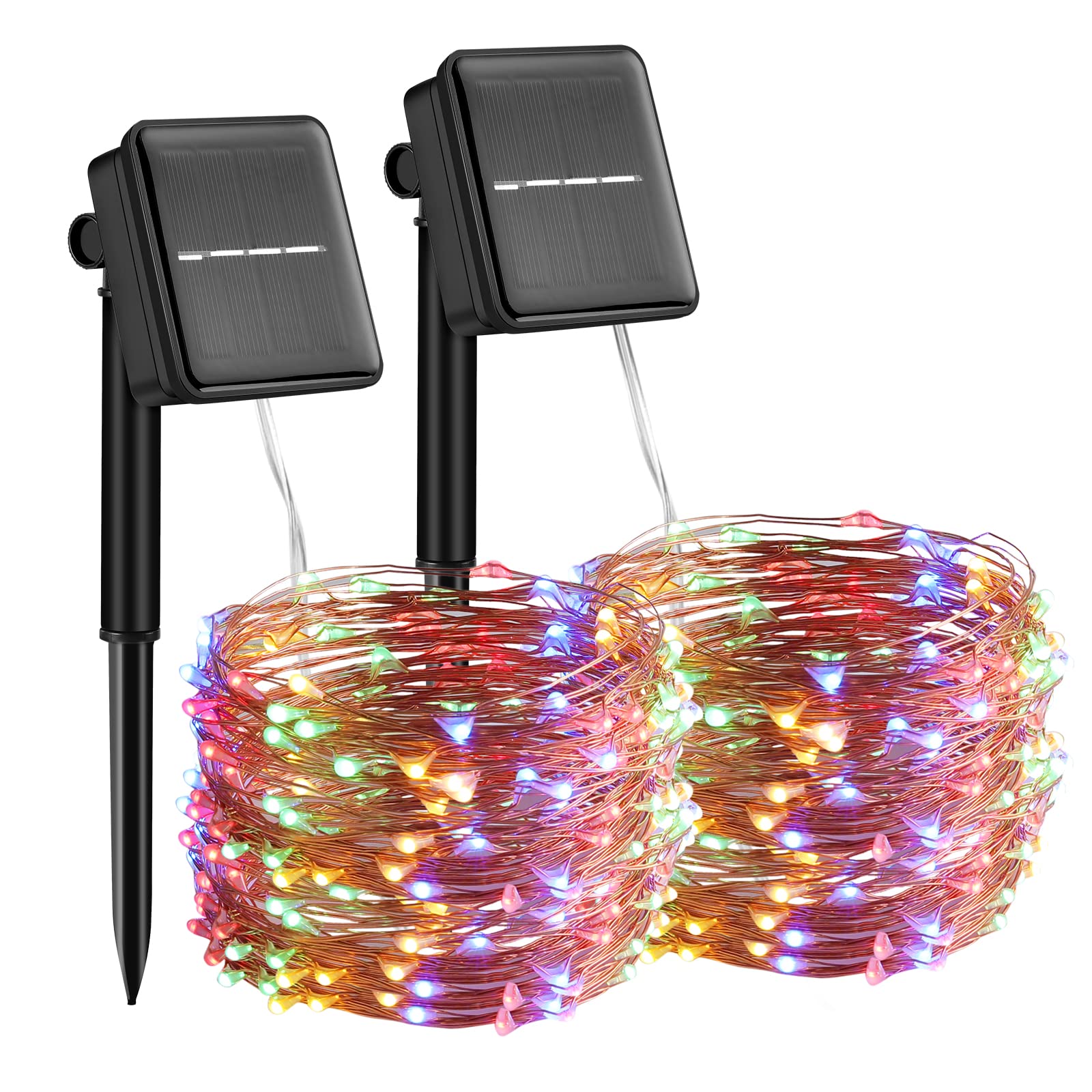 2 Pack 33Ft 100 LED Solar String Lights Outdoor Waterproof - 8 Lighting Modes Copper Wire Fairy Lights for Garden, Patio, Yard, Wedding Decor - Perfect for Outdoor Parties, Landscape Lighting & Romantic Ambiance