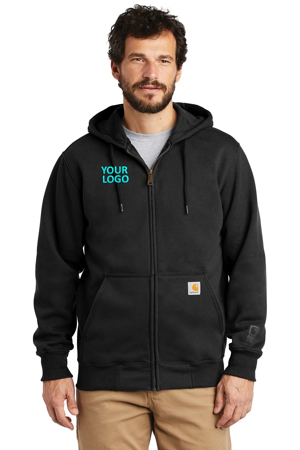 Carhartt Rain Defender Paxton Custom Zip Hoodie for Men - Water-Resistant Black Pullover with Fleece Lining | Perfect for Outdoor Work, Hiking & Casual Wear