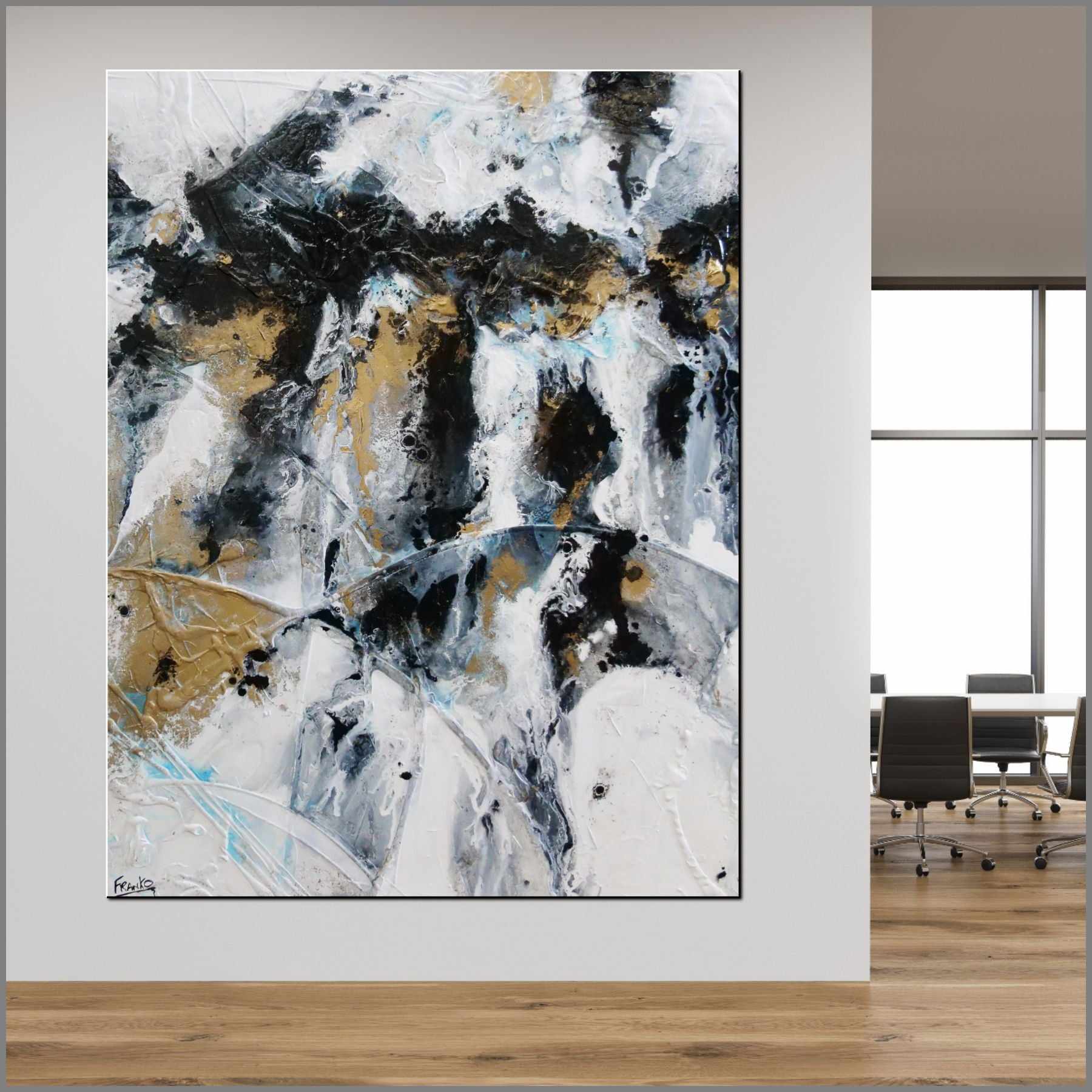 Golden Pepper 140cm x 180cm White Gold Black Textured Abstract Canvas Wall Art - Modern Home Decor for Living Room, Bedroom & Office