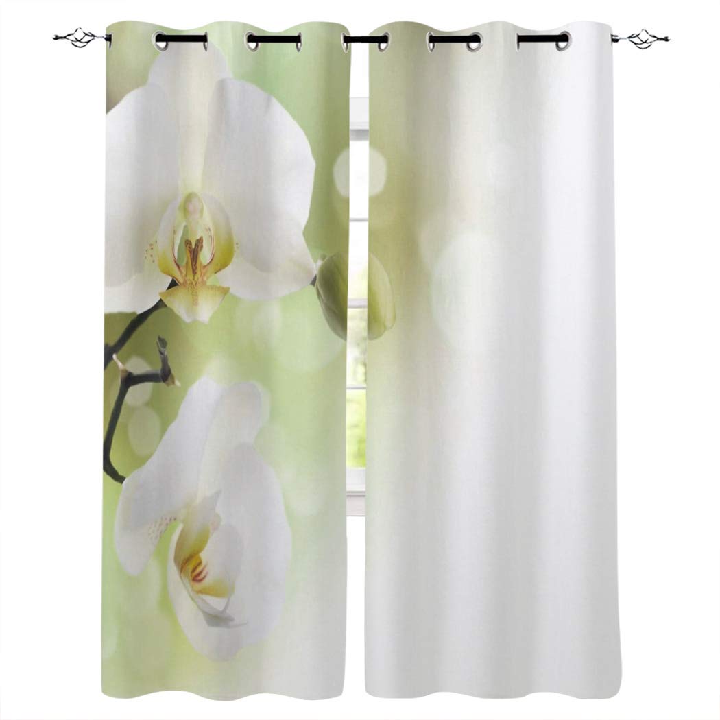 Premium Blackout Curtains for Living Room & Bedroom - Thermal Insulated Room Darkening Window Drapes with Phalaenopsis Orchid Design (52x90 Inches, 2 Panels) - Perfect for Home Decor, Light Blocking & Energy Efficiency