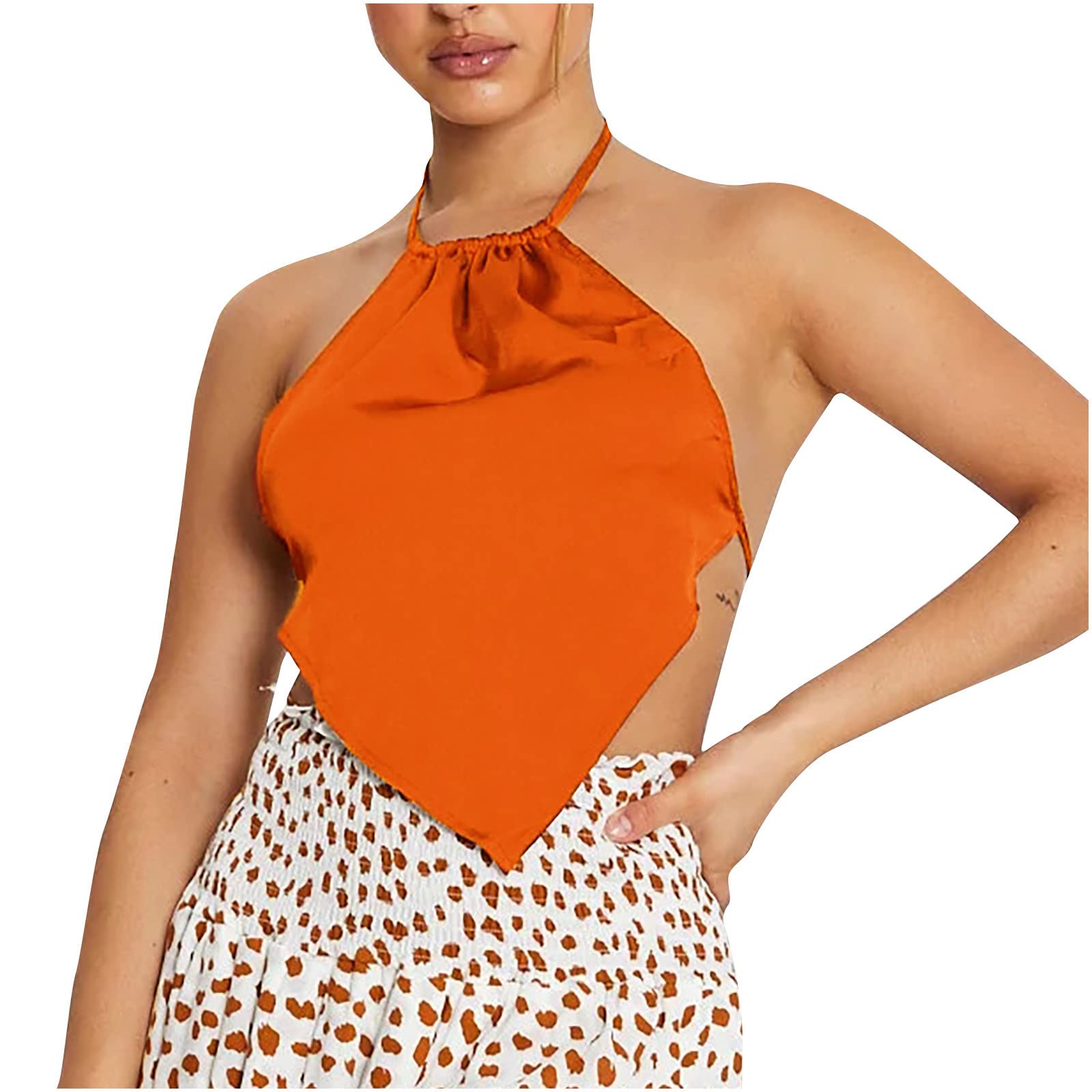 Sexy Women's Crop Top - Sleeveless Halter Neck Cami Shirt, Casual Solid Color Camisole Blouse for Summer Outfits & Beach Wear