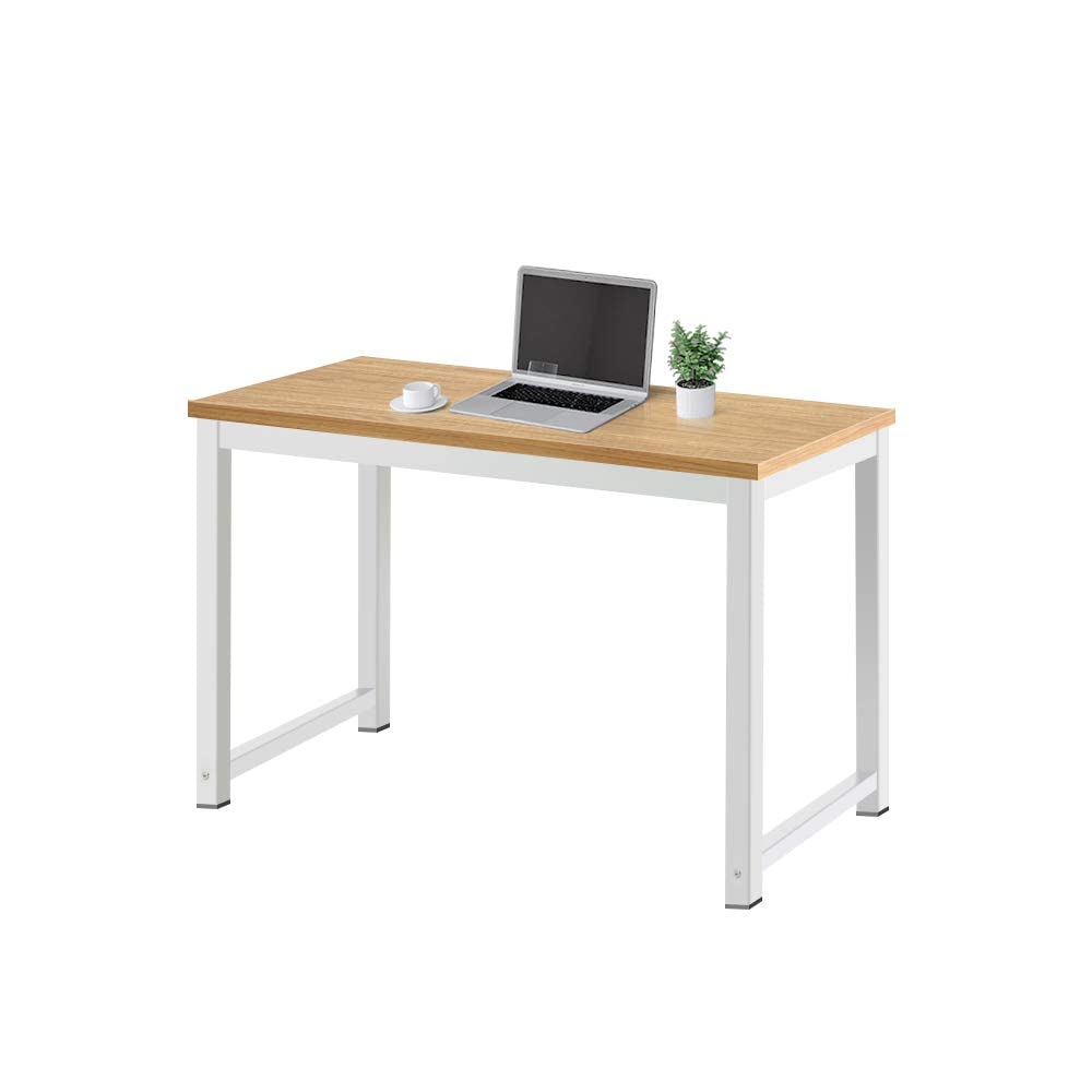 Modern Walnut & White Metal Frame Computer Desk - 47 Inch Sturdy Writing Workstation for Home Office, Study & Workspace | Simple Soho Style Desk for Small Spaces & Modern Studios
