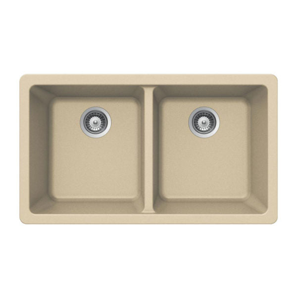 Hamat SIO 3319DU SD Granite Composite 50/50 Double Bowl Undermount Kitchen Sink in Sand Color - Perfect for Modern Farmhouse & Contemporary Kitchen Renovations
