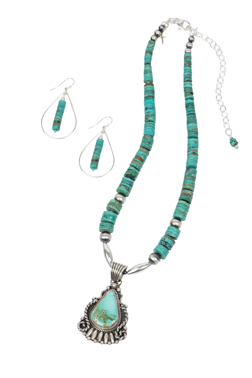 Sweet Tea Jewelry Geneva Apachito Necklace Set - Sterling Silver Boho Turquoise Beaded Necklace for Women | Perfect for Casual Wear, Festivals & Gift Giving