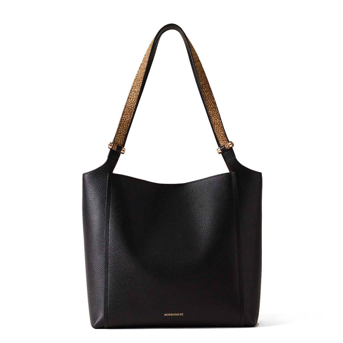 Borbonese Bolt Nero OP Naturale Shopper Bag 924274AR3 in Black/OP/Naturale - Stylish Tote for Work, Travel & Everyday Use