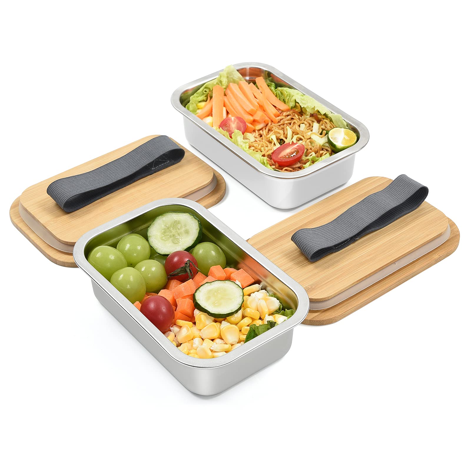 Premium Stainless Steel Bento Box Set of 2 - 450ml Japanese Style Metal Lunch Containers with Bamboo Lid for Adults & Kids | Eco-Friendly Food Storage for Office, School, Picnics & Meal Prep
