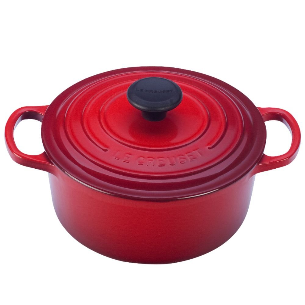 Le Creuset Signature Enameled Cast Iron Dutch Oven 2 Quart Round Pot - Cerise Red for Baking, Braising & Slow Cooking Soups, Stews & Casseroles
