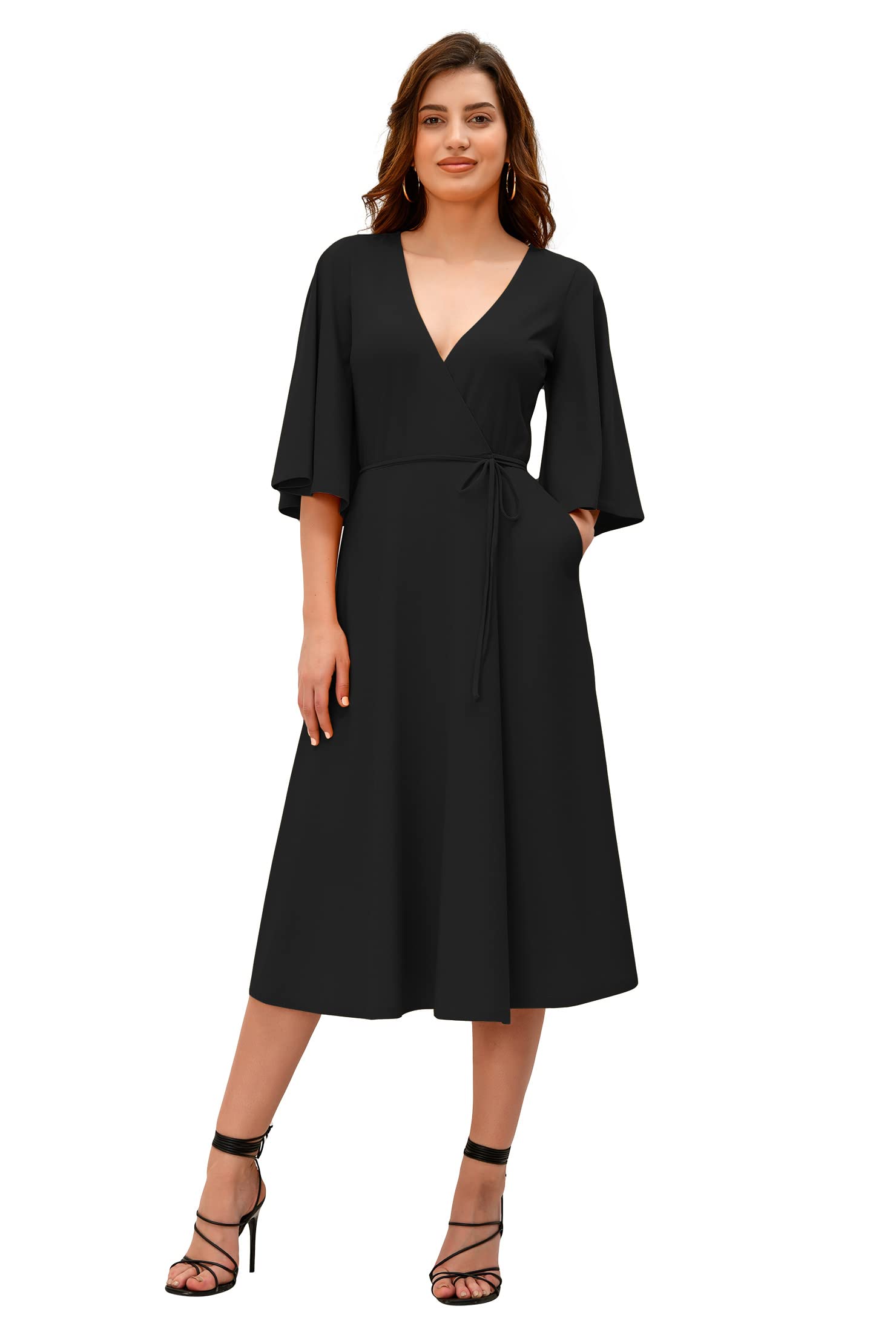eShakti Women's Flutter Sleeve Wrap Dress - Soft Cotton Jersey Fabric - Perfect for Casual Outings, Date Nights & Summer Vacations
