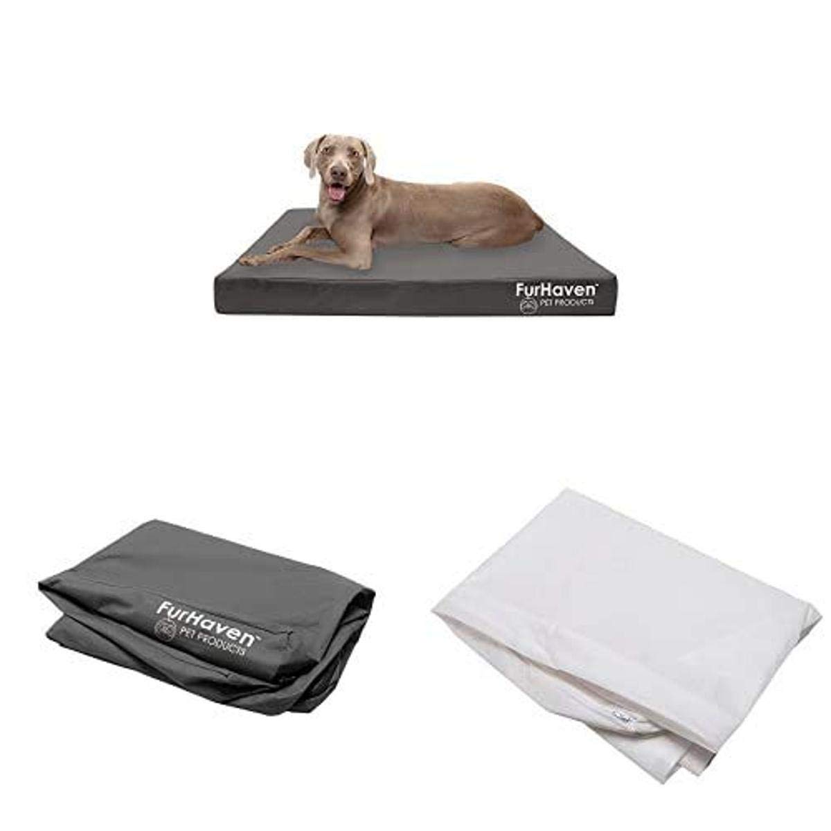 Furhaven Pet Cooling Gel Memory Foam Dog Bed - Jumbo Plus Size, Stone Gray, Water-Resistant for Indoor & Outdoor Use with Extra Cover & Mattress Liner - Perfect for Dogs & Cats with Joint Pain or Hot Weather Relief