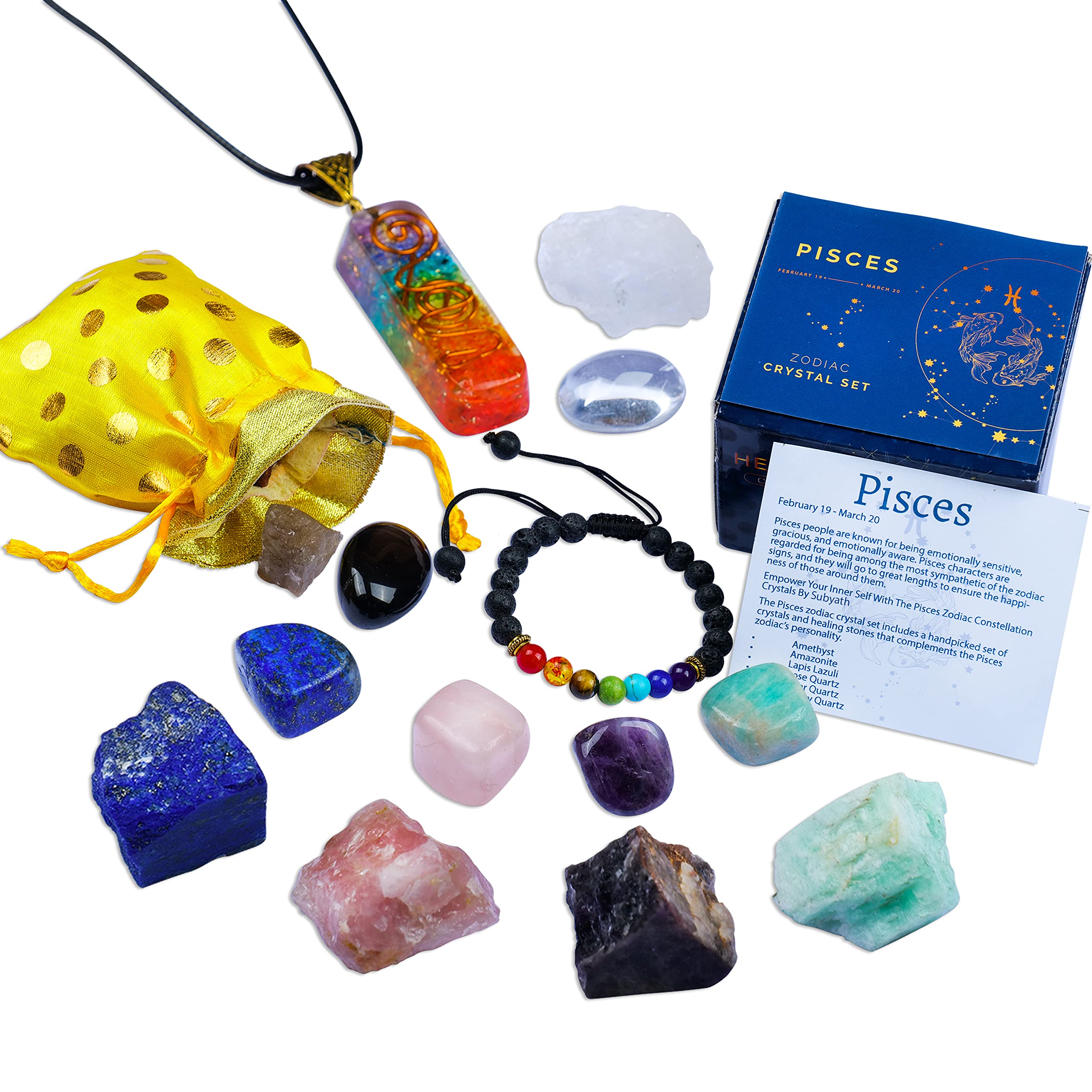 Zodiac Healing Crystals & Stones Set - Perfect Pisces Gifts for Women - Astrological Meditation Accessories & Spiritual Gifts | Great for Yoga, Reiki Healing, Chakra Balancing & Home Decor
