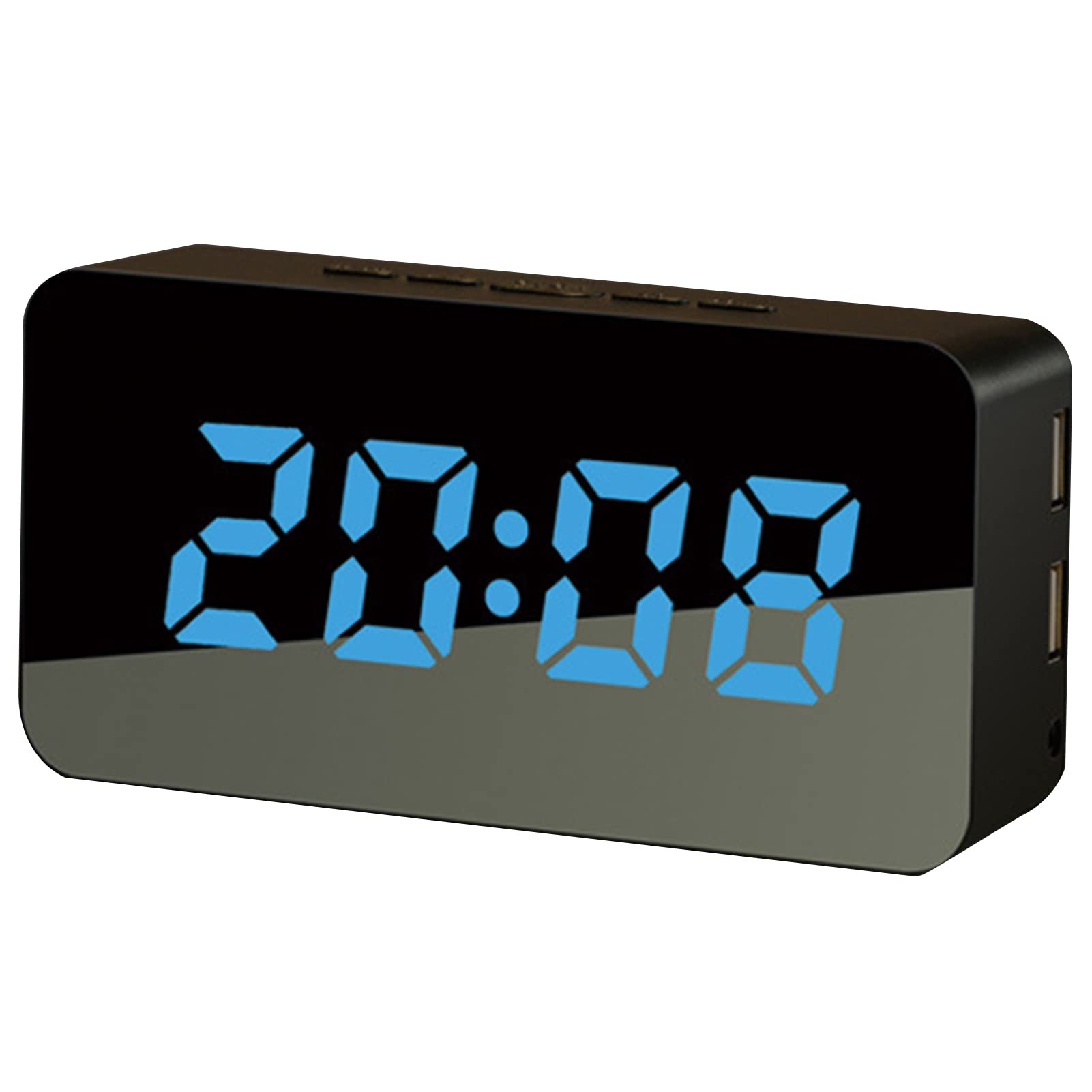 HEVIRGO Digital Alarm Clock with LED Display, Gentle Wake Up, Mirror Surface, 2 USB Charging Ports - Perfect for Bedroom, Office, and Travel Use