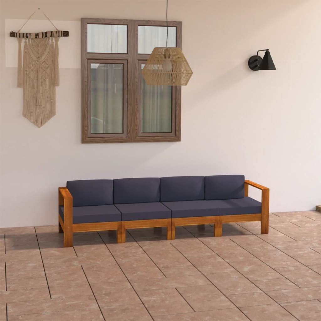 4-Seater Acacia Wood Patio Sofa Set with Dark Gray Cushions - Outdoor Lounge Furniture for Garden, Lawn, Porch & Backyard | Perfect for Relaxing, Entertaining & Sunbathing