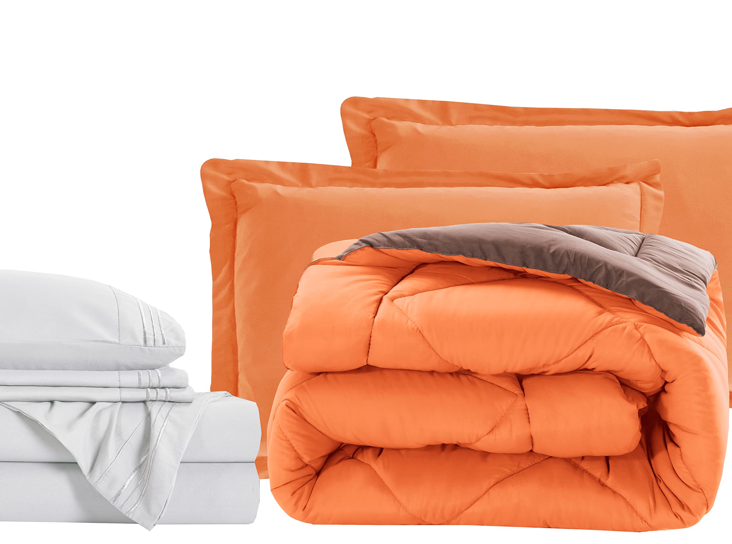 Luxury 7-Piece Twin Size Bed-in-a-Bag Set - 1500 Thread Count Comforter & Sheets, Wrinkle & Stain Resistant, Super Soft & Cozy, Orange/Brown - Perfect for Guest Rooms, Dorms & Cozy Bedrooms
