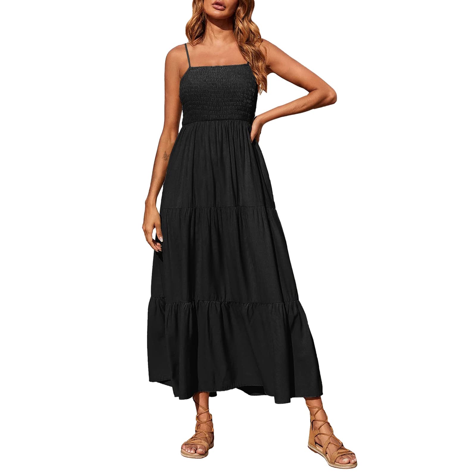 Qvkarw Women's Long Black Flowy Maxi Dress - Elegant Summer Evening Gown for Beach, Party & Formal Occasions