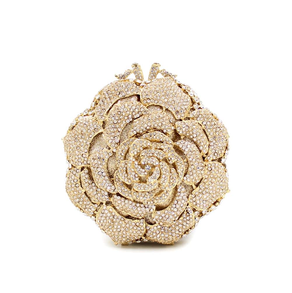 DEBIMY Rose Flower Rhinestone Evening Clutch Purse for Women - Round Shape Wedding Party Cocktail Handbag | Perfect for Prom, Date Night & Formal Events