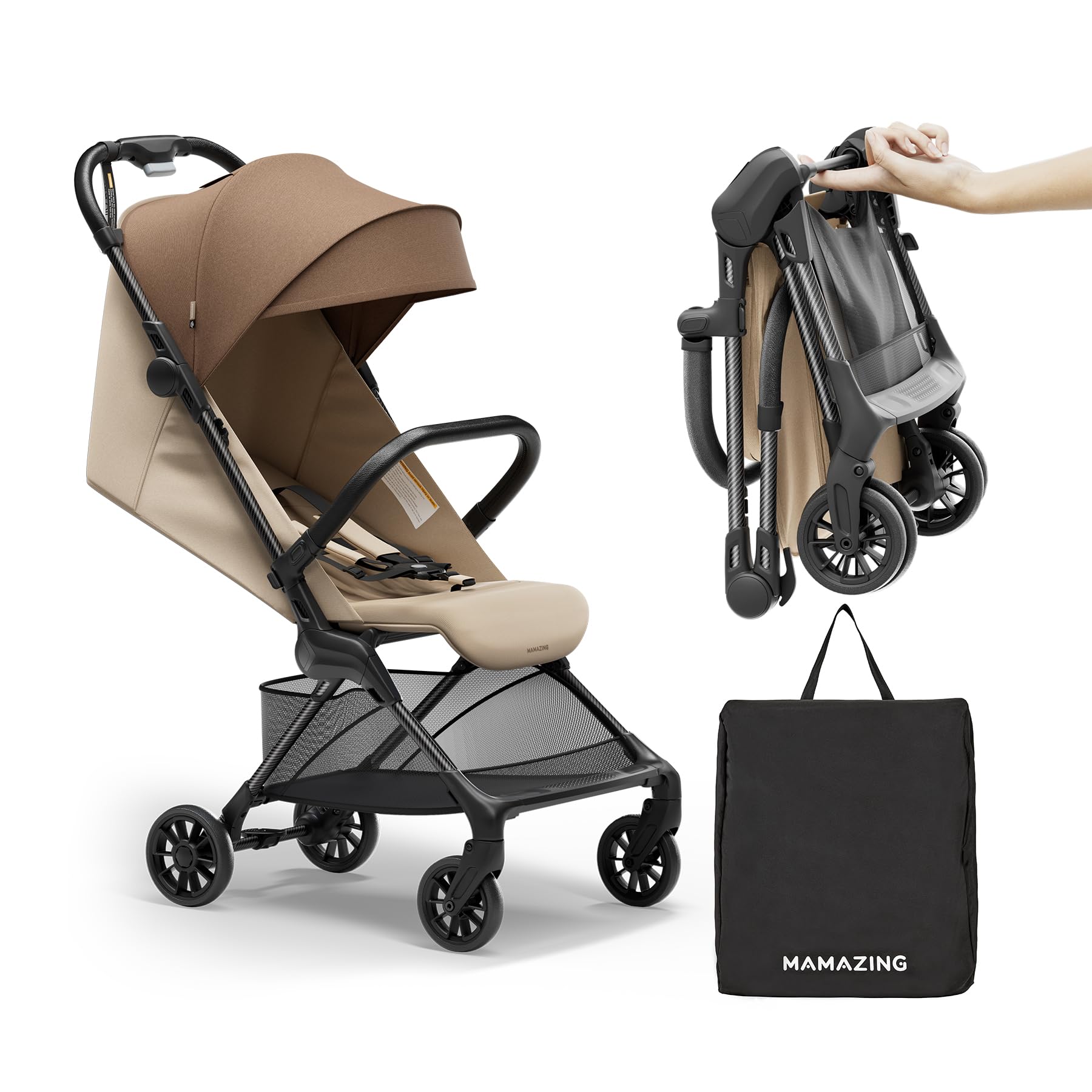 Ultra-Lightweight Baby Stroller for Airplane Travel - Compact Foldable Toddler Stroller with Carbon Fiber Frame & UPF 50+ Sun Protection - Only 9.9 lbs Portable Stroller for Toddlers - Perfect for Air Travel, Shopping, and City Walks (Brown)