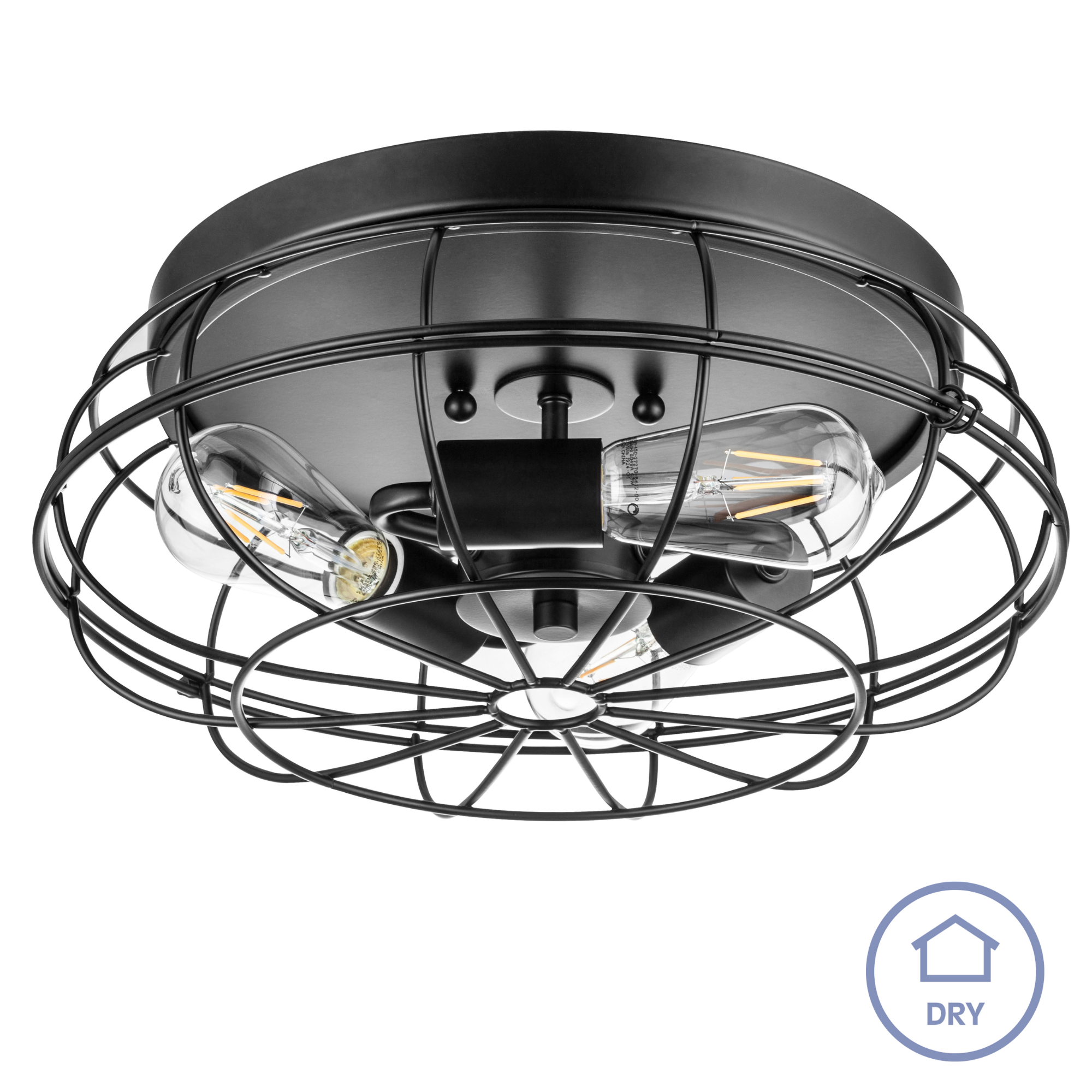 Lincoln Woods Industrial Flushmount Light Fixture - Matte Black Wire Cage Ceiling Light for Workshop, Garage & Farmhouse Decor