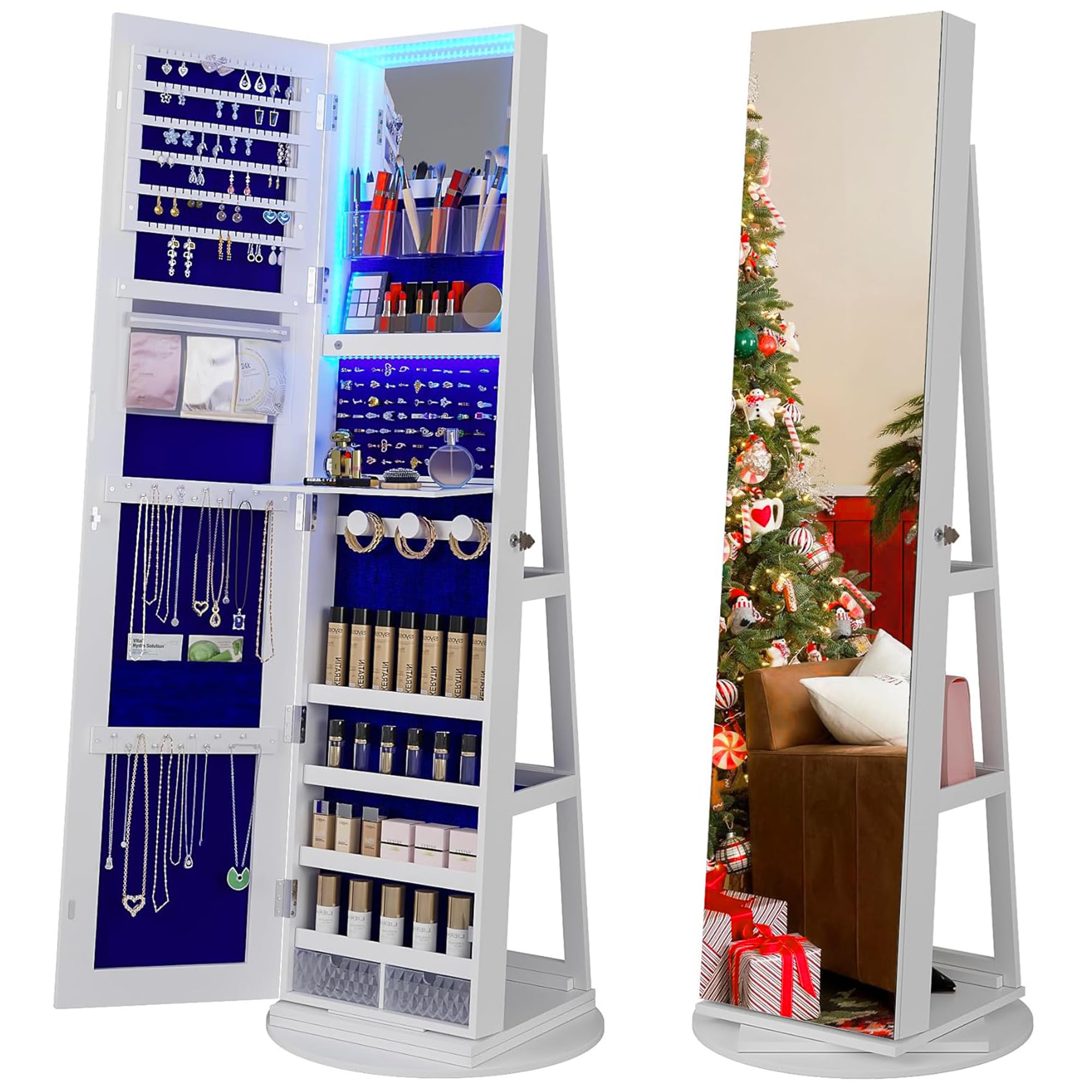 360° Rotating Jewelry Cabinet with LED Lights - 63