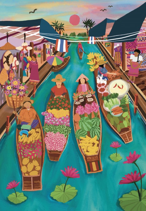1,000 Piece Floating Market Thailand Jigsaw Puzzle - Beautiful Thai Scene for Adults & Teens - Perfect for Relaxation, Family Game Night & Home Decor